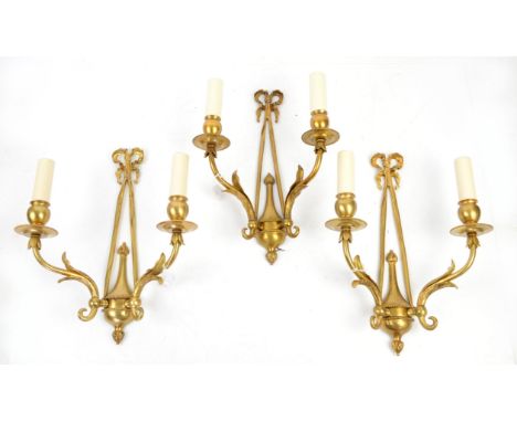Set of three two light wall sconces with ribbon pendants 37cm purchased from W. Sitch & Co Ltd