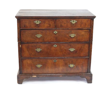 19th century walnut chest of two short over three long drawers on bracket feet, H97 x W103 x D56cm 