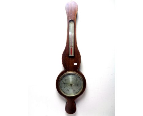 A mahogany cased banjo barometer by John Derry of Nottingham, with silver dial.  