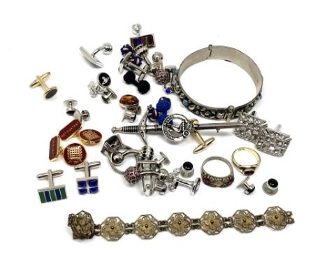 A collection of silver and other jewellery, cufflinks, bangle etc 