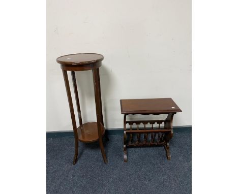 A circular Edwardian plant stand together with a magazine table 