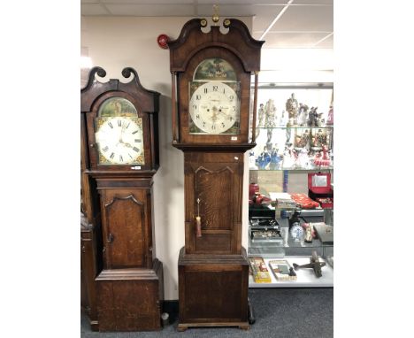 A 19th century longcase clock with painted dial signed Johnson of Wigan, with one weight and no pendulum