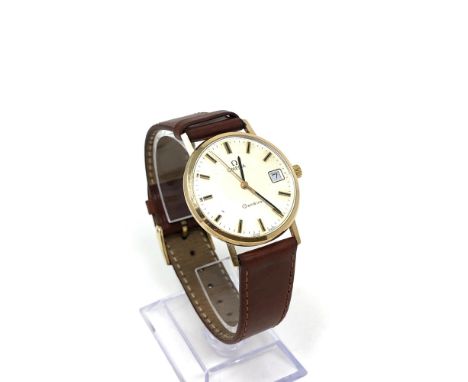 A gent's gold plated Omega Geneve manual wind calendar wristwatch 