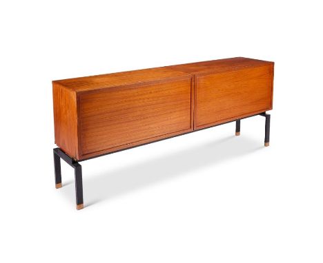 A mid 20th century French teak sideboard attributed to Alain Richard
In two sections, the rectangular top above two fall fron