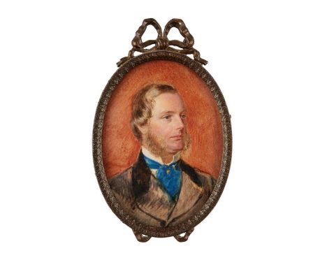 A Victorian portrait miniature and an Edwardian portrait miniature of a young man.The former on card,11.5cm high, the other o