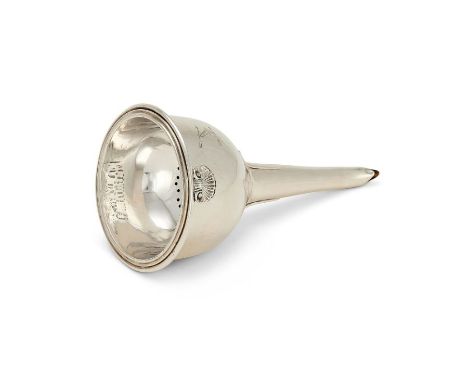 A George IV silver wine funnel by Emes &amp; Barnard, London, 1828
The spout with three applied narrow bands, detachable reed