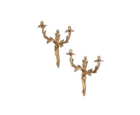 A pair of gilt brass twin-light pineapple wall lights
Each 40cm high. (2)