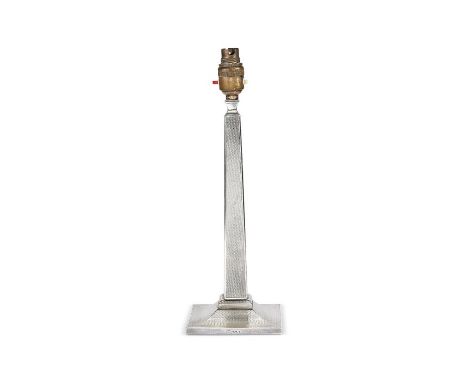 A 1930's Art Deco engine turned silver table lamp base by the British Metallising Co.Ltd, London, 1933The square flaring stem