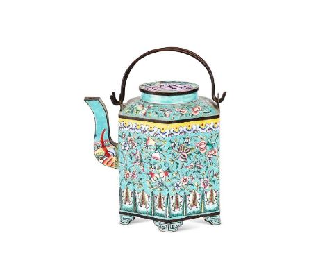 A group of 19th and 20th century Chinese enamel and cloisonné itemsComprising: a 19th century Cantonese enamel teapot, 14cm h