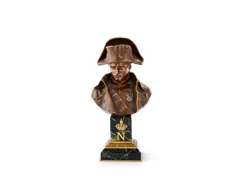 A late 19th century bronze bust of Napoleon by the Pinedo Foundary
On a gilt bronze mounted verde antico marble base mounted 