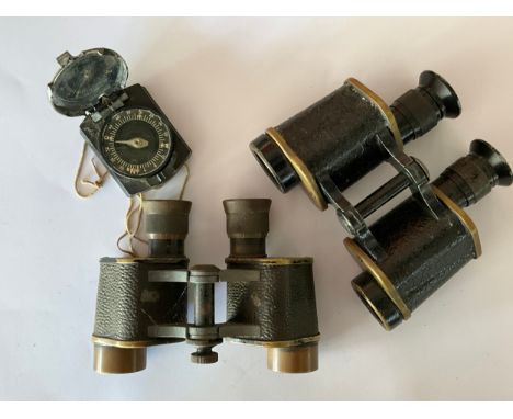 Two pairs of WWII binoculars by Bausch &amp; Lomb and Taylor-Hobson, two WWI era examples, together with a CXN marked German 