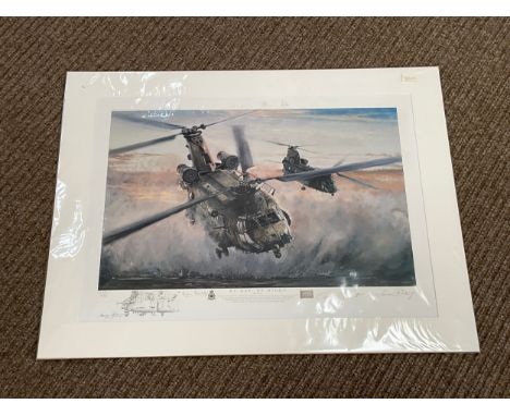 A Michael Rondot limited edition print ‘By Day, by Night’ depicting Chinooks in flight, pencil signed and with sketch to marg