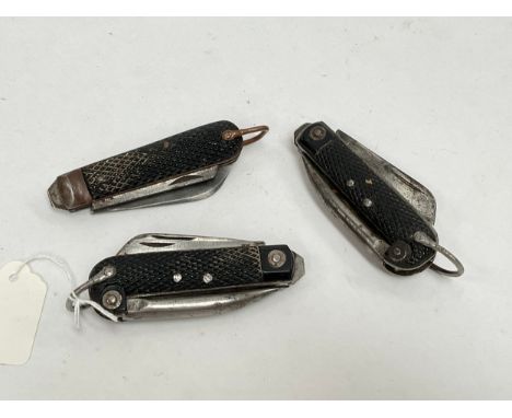 Three British army jack knifes, two WWII era, the other 1950's. 