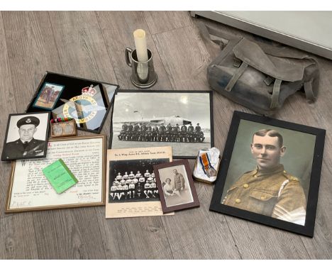 A father and son collection consisting of WWI pair of medals named to 11-02238 A. SJT. J.S. BROWN A.V.C. together with portra