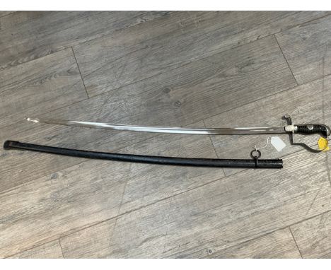 A WWII German NCO's dress sword, maker's marked, black painted steel scabbard. 