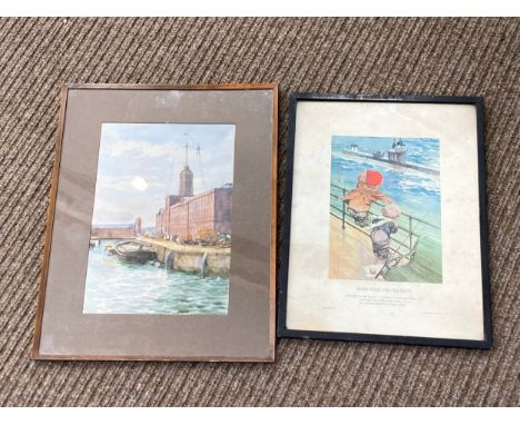 An early 20th Century watercolour of Portsmouth Semaphore Tower (prior to burning down), together with a Lawson Wood 'More Wo