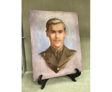 W.J. ROWDEN (XX): A watercolour portrait of an Officer, believed to be of Kenneth Jarrett (Woodbridge), paper mounted on boar