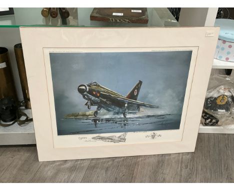 A Michael Rondot limited edition print depicting English Electric Lightning aircraft on runway, with pencil signature and ske