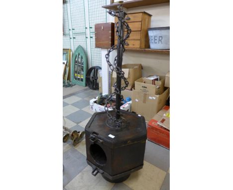A French octagonal oak based  chain link floor standing lamp 