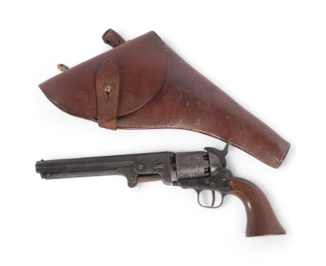 A Vintage brown leather holster, and a replica of a 1849 Colt NAVY .36 cal. (a/f)