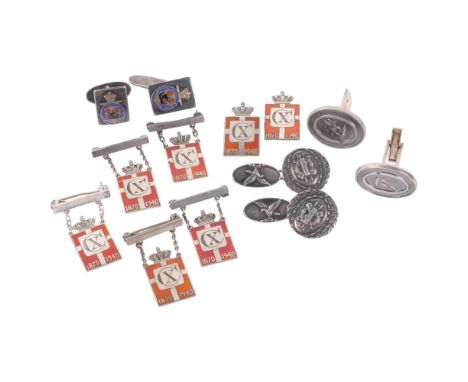 GEORG JENSEN - 7 sterling silver and enamel Kingmark badges and brooches, and 3 pairs of silver cufflinks