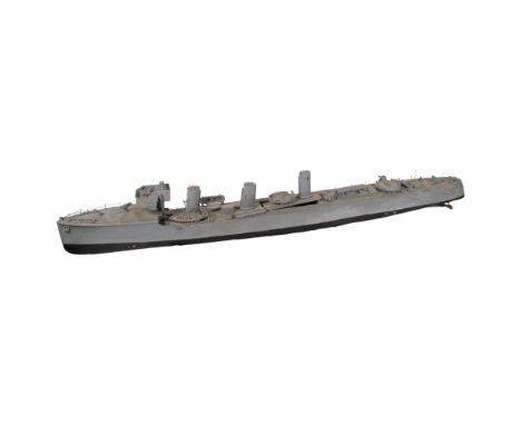 A large painted wood model of a Destroyer, named HMS Saladin, L105cm
