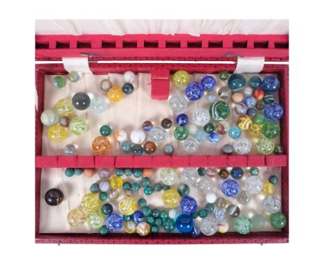 A collection of Vintage marbles, including glass and malachite