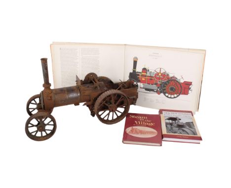 A Vintage metal model traction engine, L60cm, and 3 related books