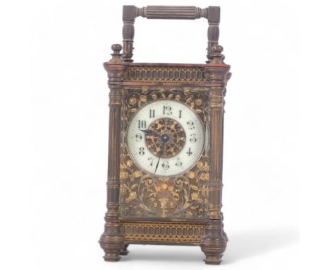 A French gilt-brass and tortoiseshell carriage clock (A/F), H13.5cm