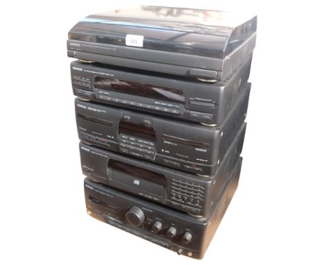A Kenwood Hi-Fi stack system, comprising turntable system P-26, stereo synthesizer tuner T-85L, stereo double auto reverse ca