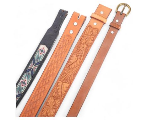 4 bespoke hand-made leather belts, including a beadwork example, all from the workshop of saddlemaker Brian R Borrer (Artistr