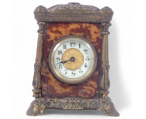 A French gilt-brass cased carriage clock, with bevelled-glass panels, dial (lacking rear door), height not including handle 1