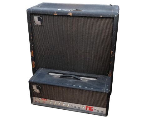  An early 1970s Laney Klipp 100w guitar head, and Laney Klipp ear 4x12 Laney speaker cabinet.  Cabinet contains 4 x 12" Goodm