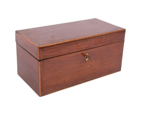 Antique tea caddy with inlaid banding, L31cm