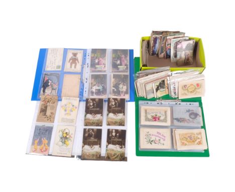 Early 20th century postcards, including First World War, and an album of Vintage greetings postcards