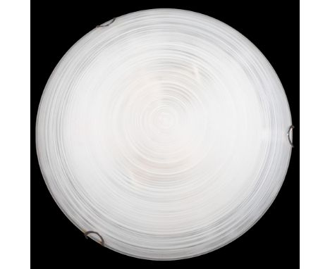 A modern Foscarini style white circular ceiling light fitting, patterned glass sphere, diameter 36cm