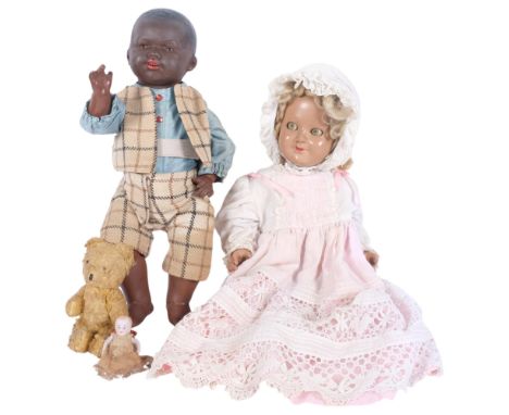 An early 20th century Armand Marseilles porcelain doll, no.362, a vintage composition doll with jointed limbs, 43cm, a small 
