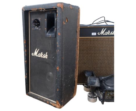 A 1970s Marshall 1x12 cabinet speaker with tweeter, tweeter is possibly disconnected, signed inside by Jim Marshall (in penci