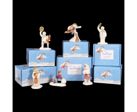 "THE SNOWMAN" - John Beswick, a group of figurines associated with The Snowman series, including "Snowman and James Hugging",