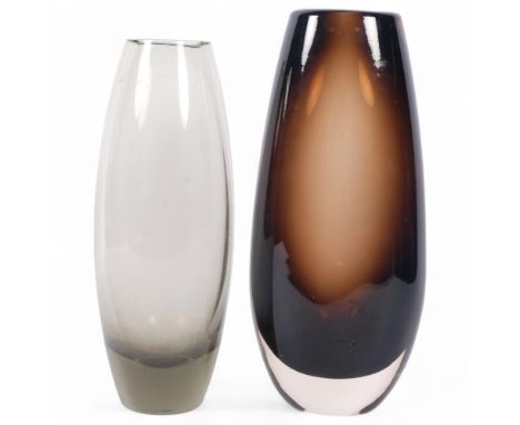 A Holmegaard no. 75391, smoke glass vase, H23cm, and an unmarked Art glass vase, H24cm (2)