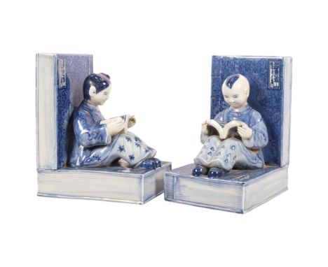 A pair of ceramic Chinese figure bookends, H22cm