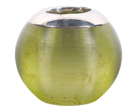 A George V green ribbed glass table Vesta, with silver rim