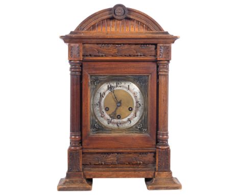 Antique carved wood-cased mantel clock, with 3-train movement, H47.5cm