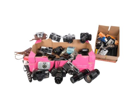 A quantity of Vintage cameras and associated equipment, including a Praktica Super TL2, a Vivitar V335, a Beirette model 2, K