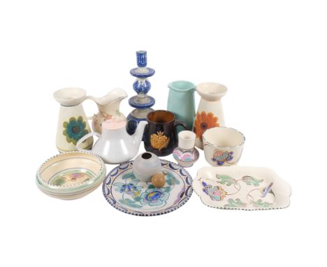 A quantity of various ceramic wares, including Honiton pottery items, etc, various vases dishes and plates