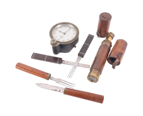 A 4-section World War I sniper telescope, brass with leather casing, telescope marked "Pyland &amp; Son Ltd, London 1917", 2 