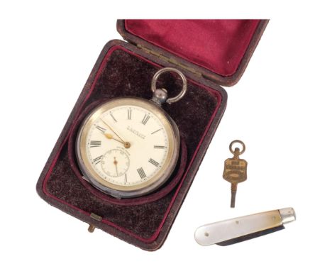 T LOVEJOY WIMBLEDON - a Continental engine turned silver-cased key-wind open-face pocket watch, cased, and a silver-bladed fr