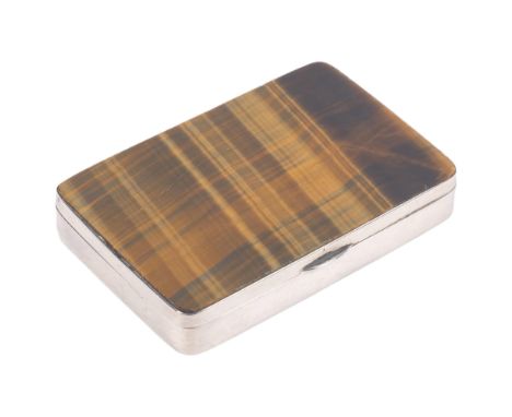 A sterling silver tigers eye cigarette case, each side set with polished rectangular tigers eye panel, 8cm x 5.5cm, 2.8oz gro