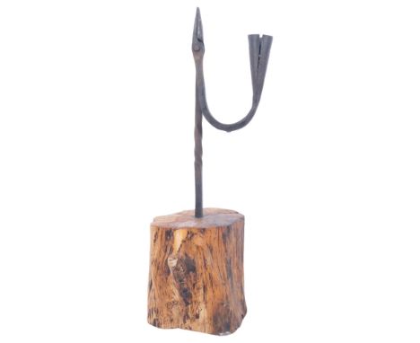 An Antique Irish(?) wrought-iron rush light, in later stand, H46cm