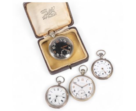 2 military chrome plated cased pocket watches, one marked GS/TP060551, the other marked A63273, a Continental engine turned s